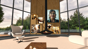 Virtuele kamer met allerlei schermen aan de muur